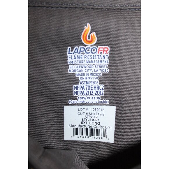 Lapco Men's Fr Solid L/S Button-Down Western Work Shirt Big & Tall 5XL Long - Picture 3 of 3